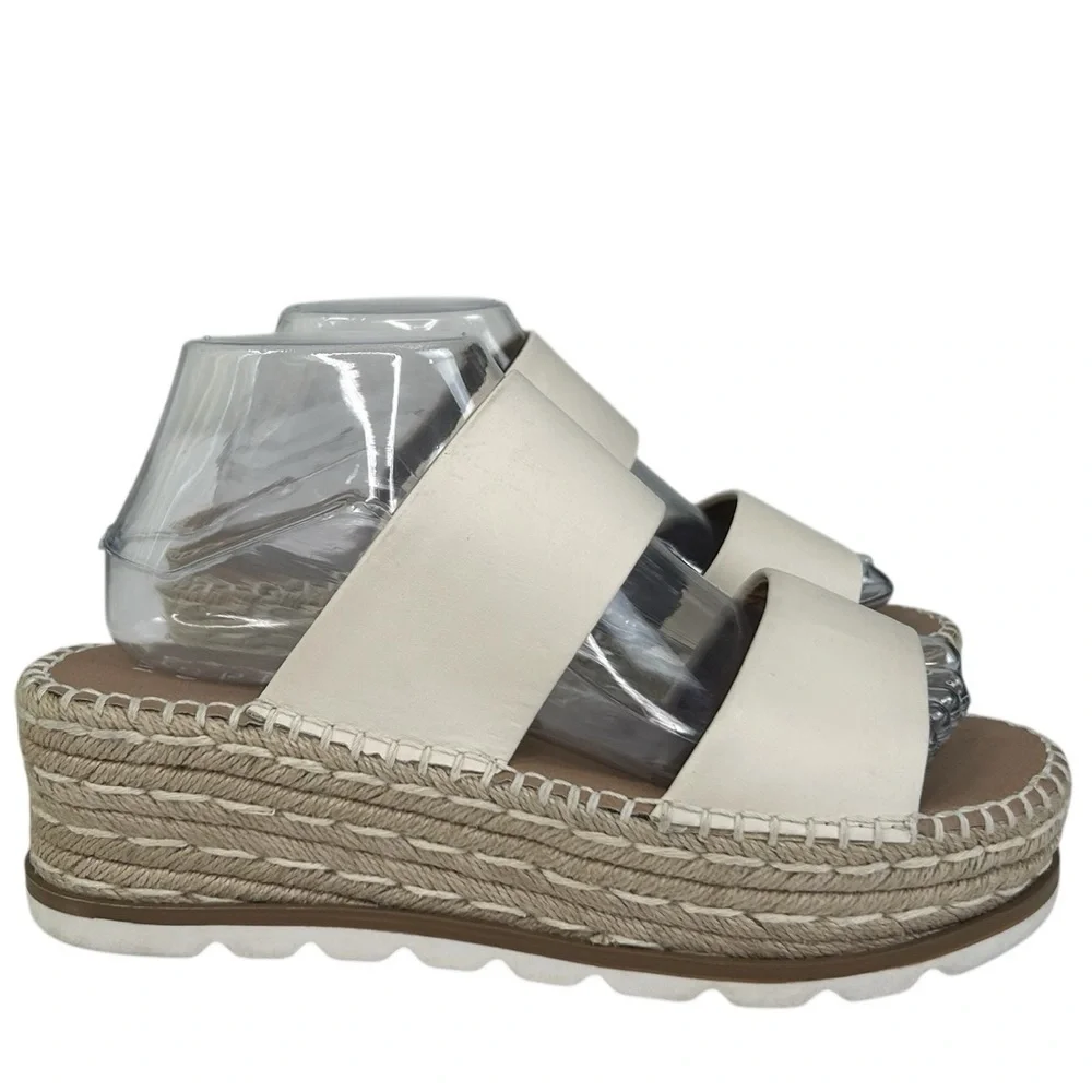 ESPRIT Katalina Off White Espadrille Platform Wedge Slide Sandals Womens SZ 7.5